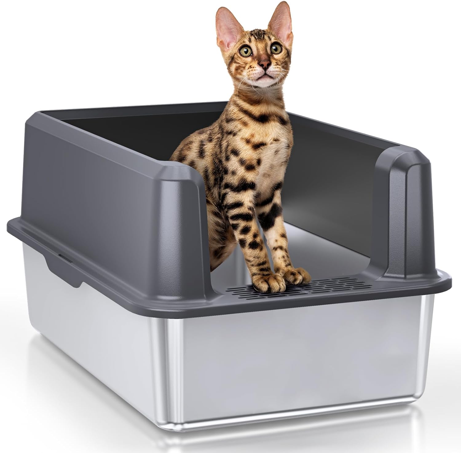 Enclosed Stainless Steel Cat Litter Box with Lid 15inch