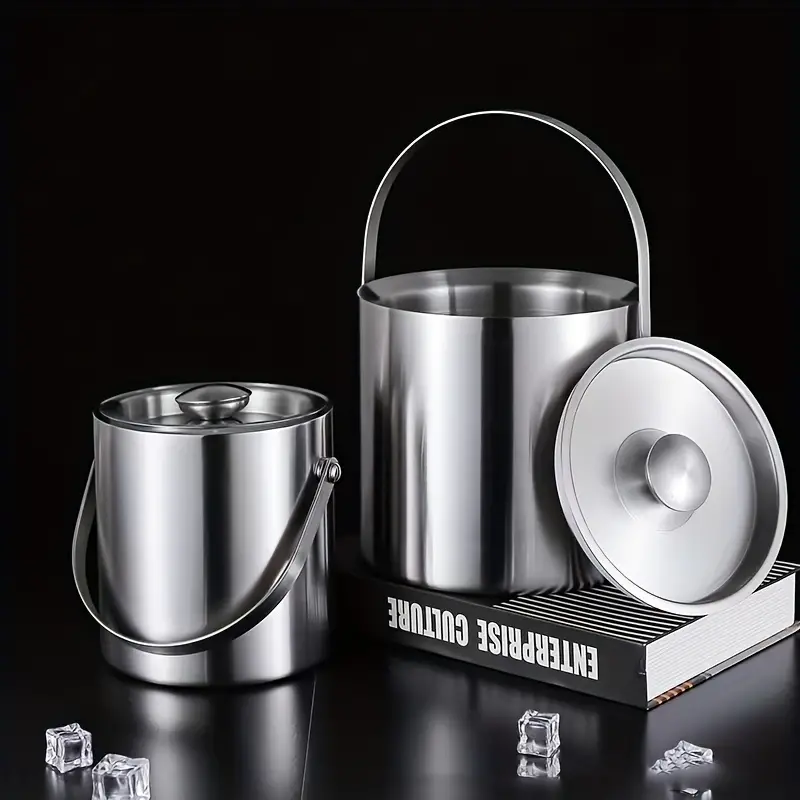Vacuum Stainless Steel Ice Bucket with Lid and Tong